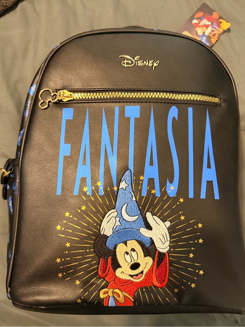 Primark Black Backpack with Blue Fantasia Lettering and Gold Accents